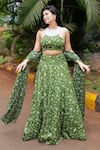 Buy_Essay by Sumedha Agrawal_Green Organza Satin Hand Embroidered Pearls Floral Print Lehenga Blouse Set _at_Aza_Fashions