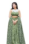 Shop_Essay by Sumedha Agrawal_Green Organza Satin Hand Embroidered Pearls Floral Print Lehenga Blouse Set _Online_at_Aza_Fashions