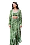 Buy_Essay by Sumedha Agrawal_Green Shantoon Hand Embroidered Pearls Floral Print Skirt Set With Jacket _Online_at_Aza_Fashions