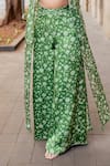 Essay by Sumedha Agrawal_Green Organza Satin Hand Embroidered Pearls Floral Print Pant Set With Jacket _Online_at_Aza_Fashions