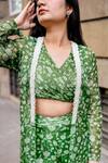 Shop_Essay by Sumedha Agrawal_Green Organza Satin Hand Embroidered Pearls Floral Print Pant Set With Jacket _Online_at_Aza_Fashions