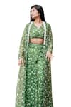 Essay by Sumedha Agrawal_Green Organza Satin Hand Embroidered Pearls Floral Print Pant Set With Jacket _at_Aza_Fashions