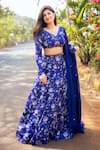 Buy_Essay by Sumedha Agrawal_Blue Organza Satin Hand Embroidered Mirror Work V-neck Lehenga Blouse Set _at_Aza_Fashions