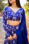 Buy_Essay by Sumedha Agrawal_Blue Organza Satin Hand Embroidered Mirror Work V-neck Lehenga Blouse Set _Online_at_Aza_Fashions