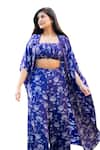 Buy_Essay by Sumedha Agrawal_Blue Shantoon Hand Embroidered Mirror Work Floral Print Pant Set With Cape _Online_at_Aza_Fashions