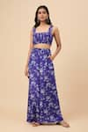 Buy_Essay by Sumedha Agrawal_Blue Shantoon Printed Floral Square Crop Top With Pant _at_Aza_Fashions