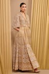 Buy_Tarun Tahiliani_Gold Tulle Hand Embroidery Sequin Stand Collar Architecture Motif Cape _Online_at_Aza_Fashions