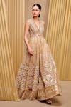 Buy_Tarun Tahiliani_Gold Tulle Hand Embroidery Sequin V Neck Architecture Motif Jumpsuit 