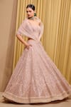 Buy_Tarun Tahiliani_Rose Gold Tulle Hand Embroidery Floral Sequin Structured Lehenga And Corset Set _Online_at_Aza_Fashions