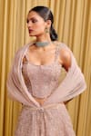 Shop_Tarun Tahiliani_Rose Gold Tulle Hand Embroidery Floral Sequin Structured Lehenga And Corset Set _Online_at_Aza_Fashions