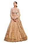 Buy_Tarun Tahiliani_Gold Blouse Tulle Hand Embroidery Floral Signature Textile Lehenga And Set _Online_at_Aza_Fashions