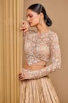 Tarun Tahiliani_Gold Blouse Tulle Hand Embroidery Floral Signature Textile Lehenga And Set _at_Aza_Fashions