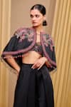 Buy_Tarun Tahiliani_Black Satin Embroidery Beads Open Neck Paisley Cape _Online_at_Aza_Fashions