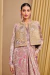 Buy_Tarun Tahiliani_Multi Color Brocade Embroidery Floral Front Open Hand Gilet Jacket _Online_at_Aza_Fashions