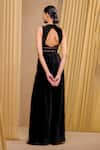 Shop_Tarun Tahiliani_Black Velvet Plain Plunging Neck Cut-out Jumpsuit _at_Aza_Fashions