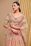 Buy_Tarun Tahiliani_Multi Color Blouse Tulle Embroidery Sequins V Neck Flower Vine Lehenga Set _Online_at_Aza_Fashions