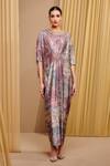 Buy_Tarun Tahiliani_Multi Color Foil Jersey Print Signature Round Neck Kaftan _at_Aza_Fashions