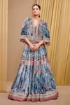 Buy_Tarun Tahiliani_Blue Silk Velvet Print Signature Abstract Cape Front Open Lehenga And Set _at_Aza_Fashions