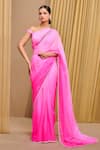 Buy_Tarun Tahiliani_Pink Blouse Chiffon Placement Embellished Crystal Ombre Concept Saree And Set _at_Aza_Fashions