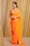 Buy_Tarun Tahiliani_Orange Blouse Tulle Embroidery Crystal Round Neck Sunset Ombre Saree And Set _at_Aza_Fashions