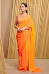 Tarun Tahiliani_Orange Blouse Tulle Embroidery Crystal Round Neck Sunset Ombre Saree And Set _Online_at_Aza_Fashions