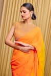 Buy_Tarun Tahiliani_Orange Blouse Tulle Embroidery Crystal Round Neck Sunset Ombre Saree And Set _Online_at_Aza_Fashions