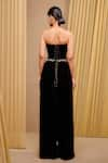 Shop_Tarun Tahiliani_Black Velvet Embroidery Crystal Notched Corset And Trouser Set _at_Aza_Fashions