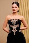 Buy_Tarun Tahiliani_Black Velvet Embroidery Crystal Notched Corset And Trouser Set _Online_at_Aza_Fashions