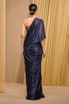 Shop_Tarun Tahiliani_Blue Crinkle Tulle Embellished Crystal Asymmetric Draped Dress _at_Aza_Fashions