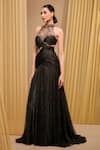 Buy_Tarun Tahiliani_Black Crinkle Tulle Embroidery Crystal Round High Neck Sculpted Jewelled Gown _Online_at_Aza_Fashions