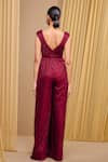 Shop_Tarun Tahiliani_Wine Crinkle Tulle Embellished Crystal Illusion Sheer Round Neck Jumpsuit _at_Aza_Fashions