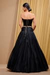 Shop_Tarun Tahiliani_Black Satin Organza Floral Applique Work Skirt _at_Aza_Fashions