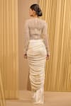 Shop_Tarun Tahiliani_Ivory Foil Jersey Plain Print Draped Skirt _at_Aza_Fashions