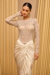 Tarun Tahiliani_Ivory Foil Jersey Plain Print Draped Skirt _Online_at_Aza_Fashions