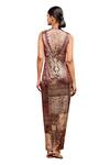 Shop_Tarun Tahiliani_Brown Foil Jersey Embellished Crystal Plunge V Neck Draped Dress 