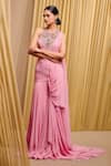 Tarun Tahiliani_Pink Silk Chiffon Embellished Crystal Draped Concept Saree With Blouse _Online_at_Aza_Fashions