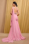 Shop_Tarun Tahiliani_Pink Silk Chiffon Embellished Crystal Draped Concept Saree With Blouse _at_Aza_Fashions