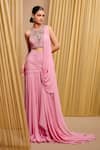 Buy_Tarun Tahiliani_Pink Silk Chiffon Embellished Crystal Draped Concept Saree With Blouse _Online_at_Aza_Fashions