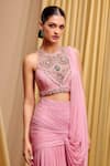 Shop_Tarun Tahiliani_Pink Silk Chiffon Embellished Crystal Draped Concept Saree With Blouse _Online_at_Aza_Fashions