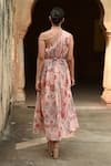 Shop_Sage Saga_Pink Mul Printed Floral One Shoulder Barkha Dress _at_Aza_Fashions