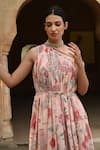 Buy_Sage Saga_Pink Mul Printed Floral One Shoulder Barkha Dress _Online_at_Aza_Fashions