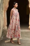 Sage Saga_Pink Mul Printed Floral One Shoulder Barkha Dress _at_Aza_Fashions