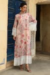 Buy_Sage Saga_Pink Mul Printed Floral Round Barkha Kaftan _at_Aza_Fashions