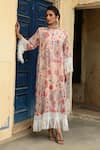 Buy_Sage Saga_Pink Mul Printed Floral Round Barkha Kaftan _Online_at_Aza_Fashions