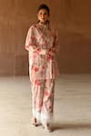 Shop_Sage Saga_Pink Mul Printed Floral High Collar Barkha Shirt Tunic With Pant _Online_at_Aza_Fashions