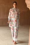 Buy_Sage Saga_Blue Mul Printed Floral High Collar Barkha Scalloped Shirt Tunic With Pant _at_Aza_Fashions