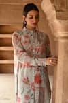 Shop_Sage Saga_Blue Mul Printed Floral High Collar Barkha Scalloped Shirt Tunic With Pant 