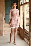 Shop_Sage Saga_Pink Mul Printed Floral Band Collar Barkha Shirt With Shorts _Online_at_Aza_Fashions