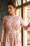 Shop_Sage Saga_Pink Mul Printed Floral Band Collar Barkha Shirt 