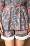 Buy_Sage Saga_Grey Mul Printed Floral Band Collar Barkha Scalloped Shirt With Shorts _Online_at_Aza_Fashions